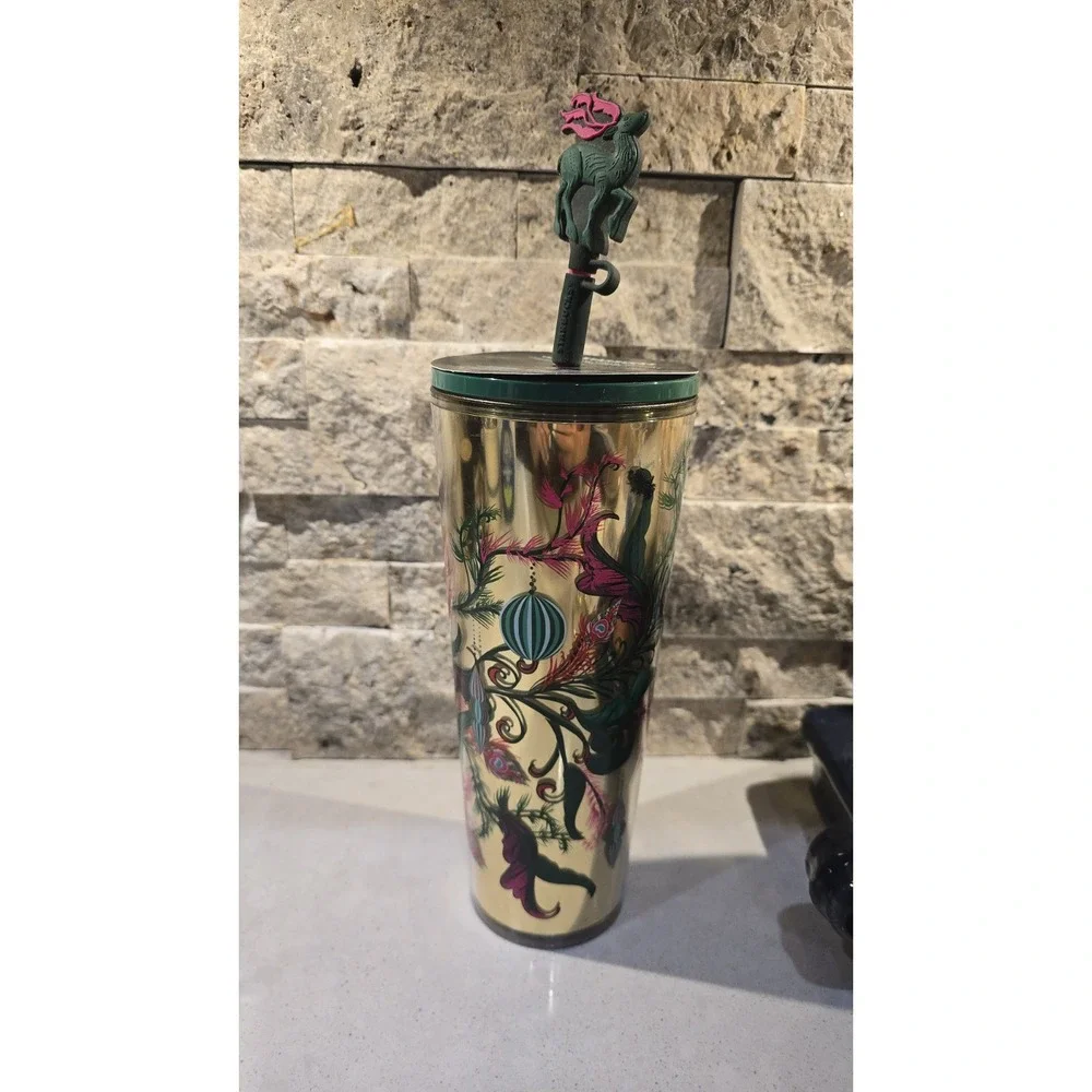 New Starbucks 2024‎ Christmas Holiday Reindeer Pink Straw Topper Tumbler Coll